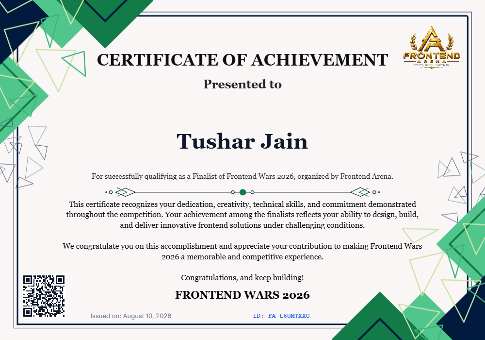 Frontend Arena Certificate