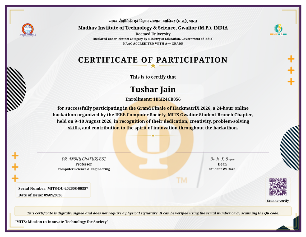 IEEE Computer Society (MITS Gwalior) Certificate